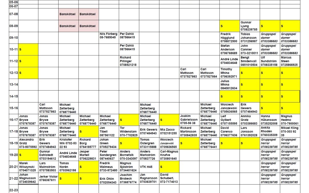 Schema för kontraktstiderna